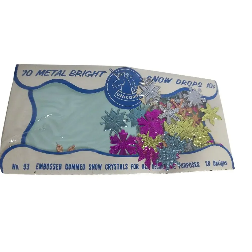 Vintage Foil Snowflake Stickers Mid-Century Unicorn Brand Gummed Christmas Seals